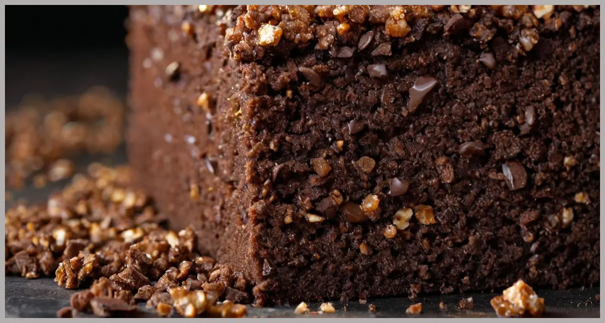 Extreme close-up of Chocolate Porter Cake crumb, showing moist, porous texture and caramelized edges under soft directional light. Chocolate porter cake