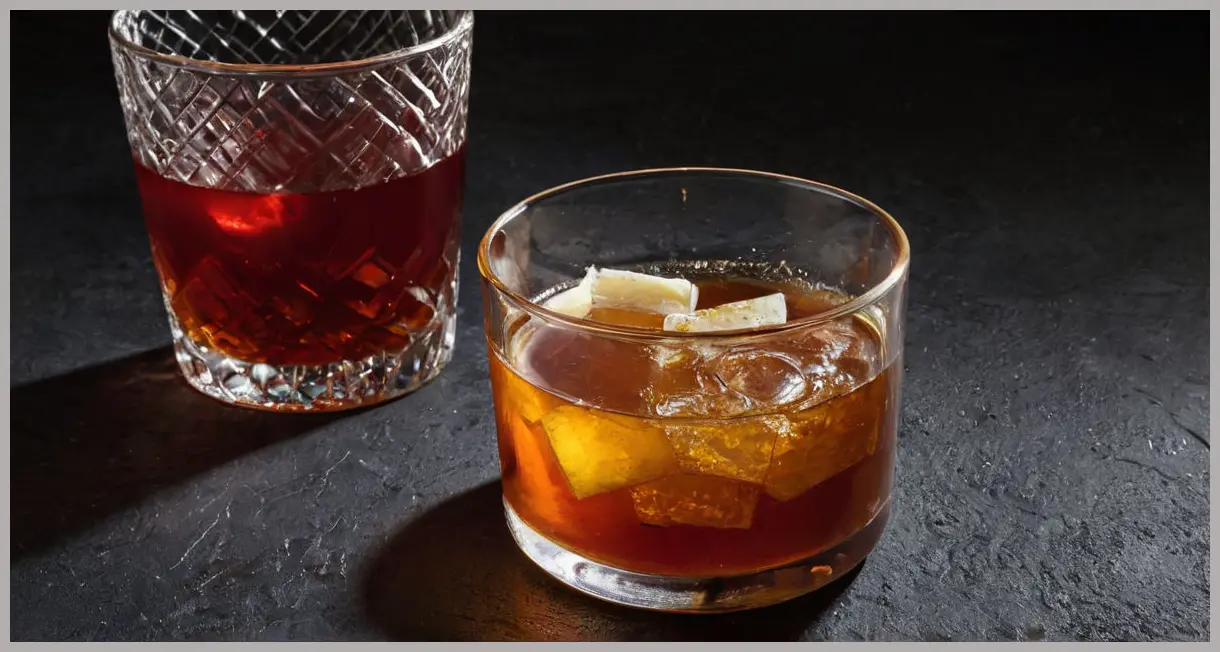 Close-up of grated horseradish in a ceramic bowl next to a crystal glass of golden Fino sherry, on a dark surface.