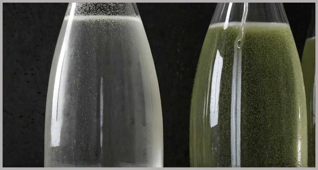 A photorealistic close-up of two tightly sealed, firm plastic bottles of Elderflower fizz, showing subtle condensation, stored in a cool, dark pantry.