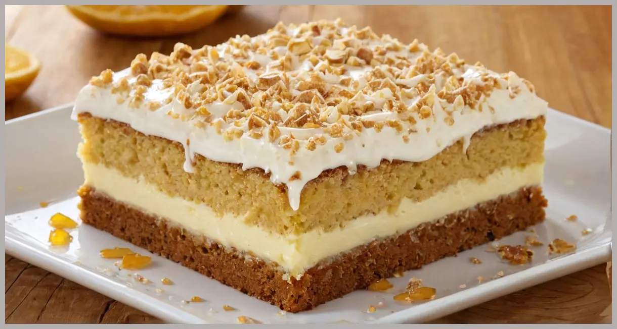 Macro side view of a single ginger drizzle traybake square, highlighting crumb texture, syrup, and thick cream cheese icing with crystallized ginger.