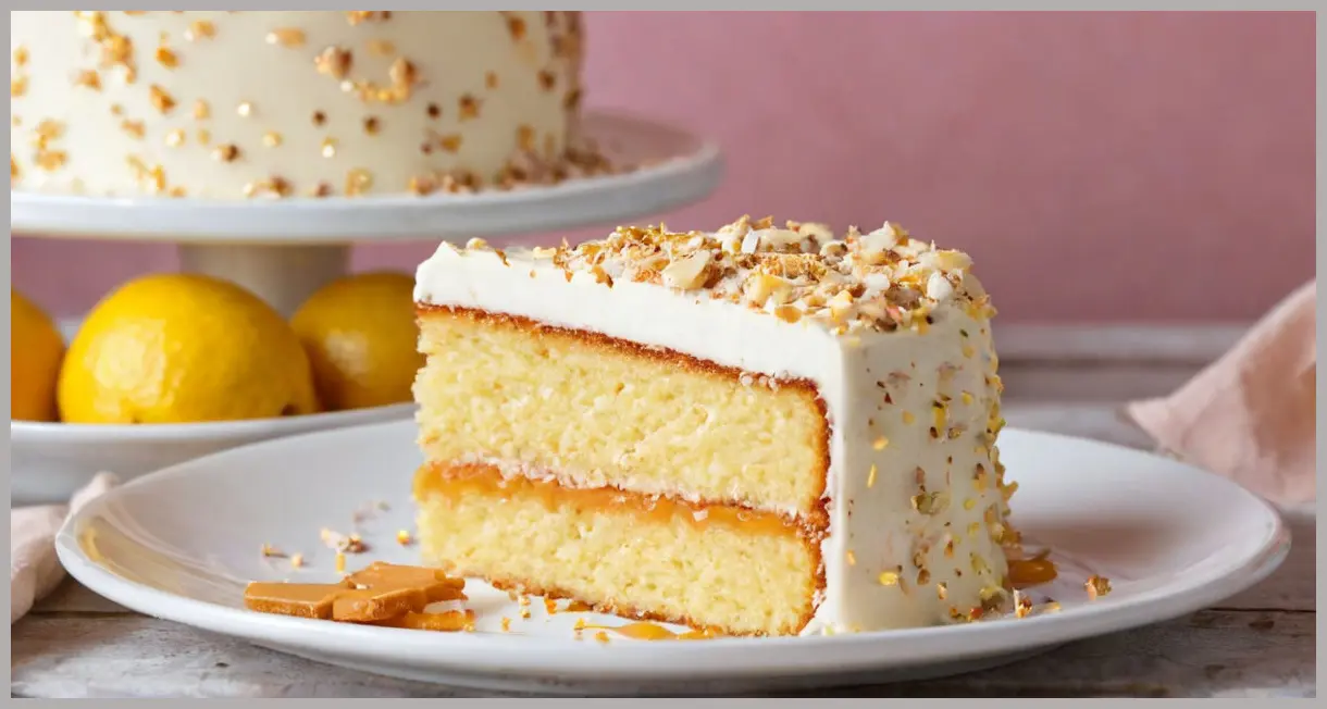 A single Sugarplum fairy cake in close-up, showcasing velvety buttercream, caramel shards, and marzipan chunks on a vintage plate, soft studio lighting.