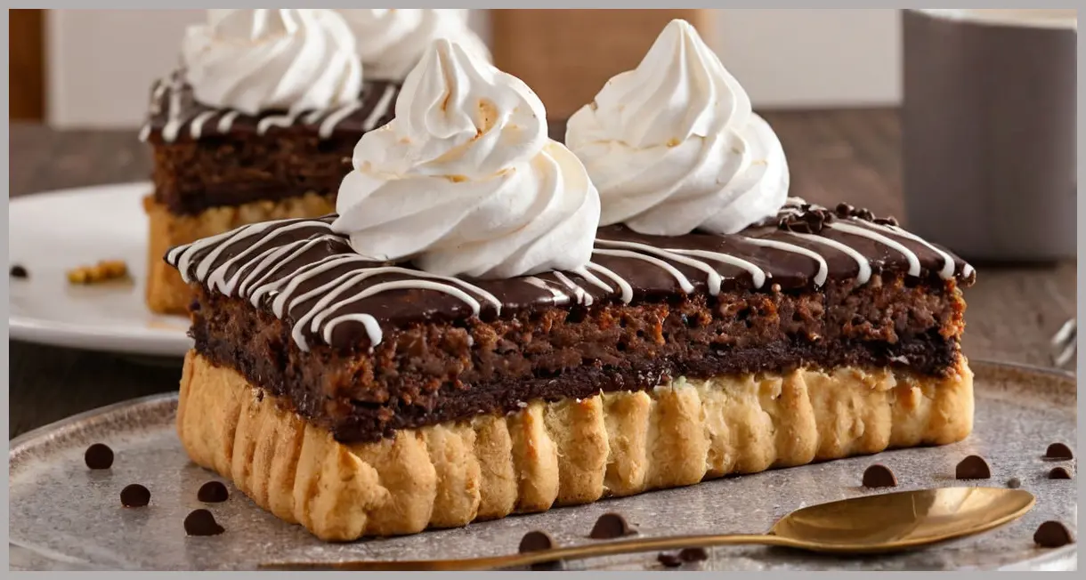 Close-up of a freshly baked Tunnock’s teacake traybake, showcasing its golden biscuit base, fluffy meringue, and glossy chocolate drizzle under soft studio lighting.