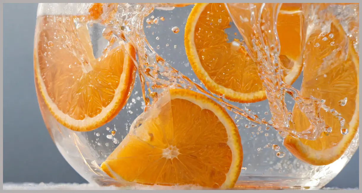 An extreme close-up of an Aperol spritz showcasing countless tiny bubbles, a thin orange slice on the glass rim, and a gently rippling liquid surface, illuminated by warm afternoon light.
