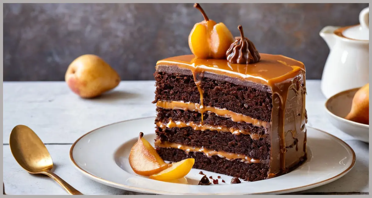 Chocolate Cake with Caramel Poached Pears and Chocolate Buttercream Recipe