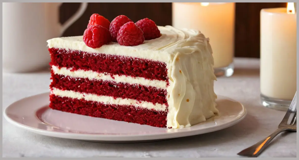 Extreme close-up of Red Velvet Cake crumb, candlelit glow, soft focus, intimate texture details. Red velvet cake