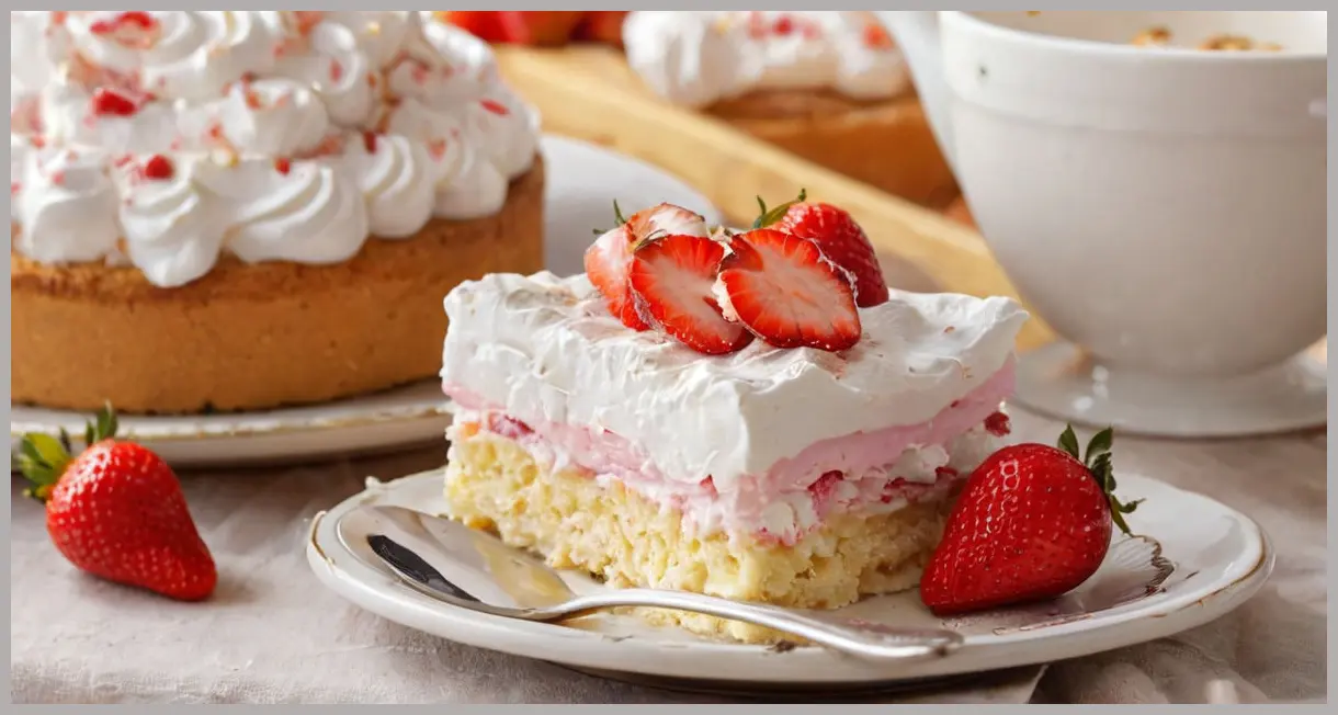 Extreme close-up of Eton mess traybake bite on silver spoon, backlit golden light, layers of sponge, strawberry, and cream. Eton mess traybake