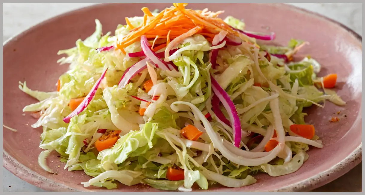 Taco slaw with pink pickled onions in close-up, golden hour lighting, crisp cabbage and carrots glistening with lime juice, dynamic color contrast.