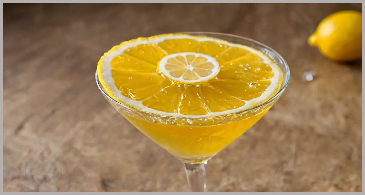 Macro shot of lemon zest curling in a glass of Gennaro Contaldo’s limoncello, golden liquid swirling under candlelight.