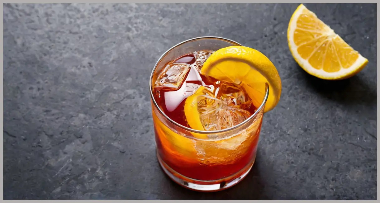 An Orchard Spritz Cocktail in a vintage coupe glass, featuring golden liquid, fine bubbles, a rosemary sprig, and a green apple slice, bathed in soft golden hour light on a dark wood bar.