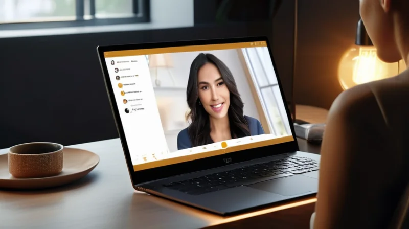 AI meeting transcription tool on laptop screen showing real-time notes and action items