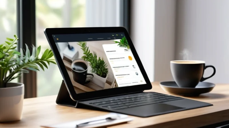 AI website builder dashboard on tablet showing drag and drop design interface