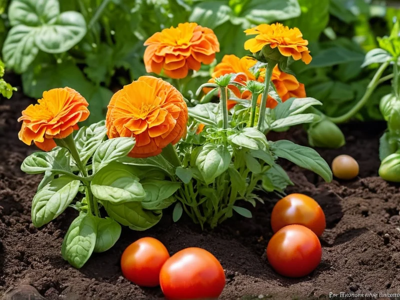 Organic pest control with companion planting in vegetable garden